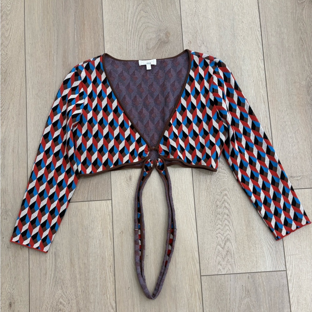 Ronny Kobo Geometric Patterned Tie-Front Top